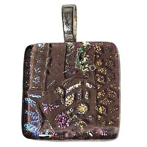 Handcrafted Boho Square Dichroic Glass Pendant SilverTone Bail DIY Jewelry Women